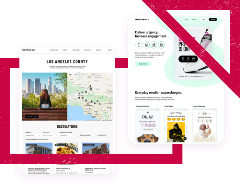 Motionmail and Motrolink sites with geometric outlines interweaving them